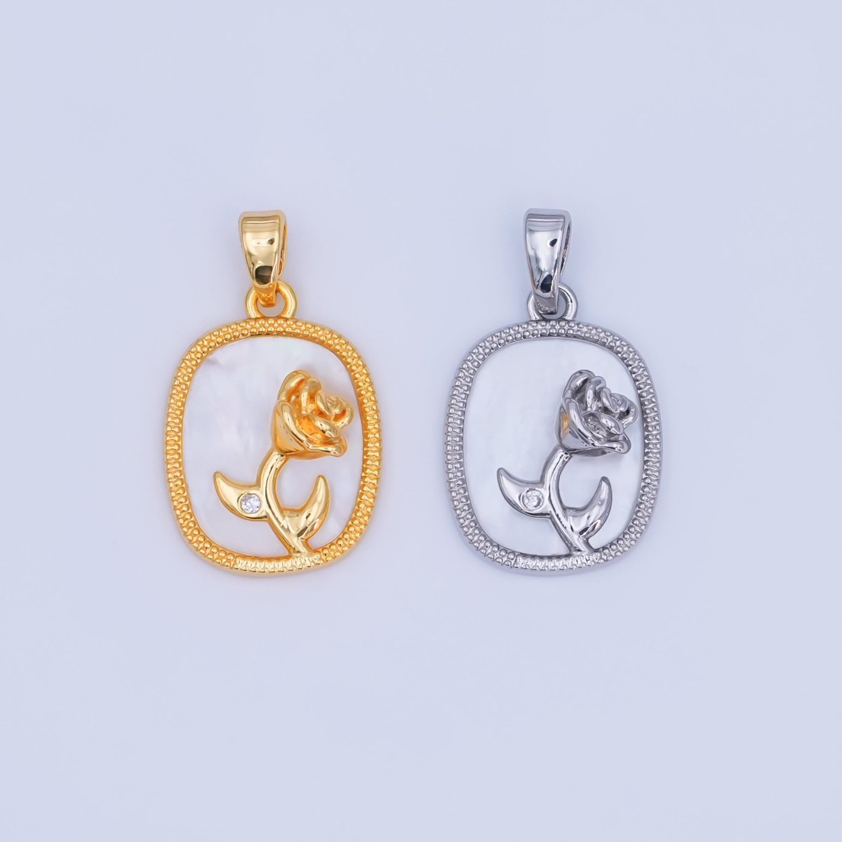 24K Gold Filled Rose Flower Shell Pearl Pendant in Gold & Silver | AH410 - DLUXCA