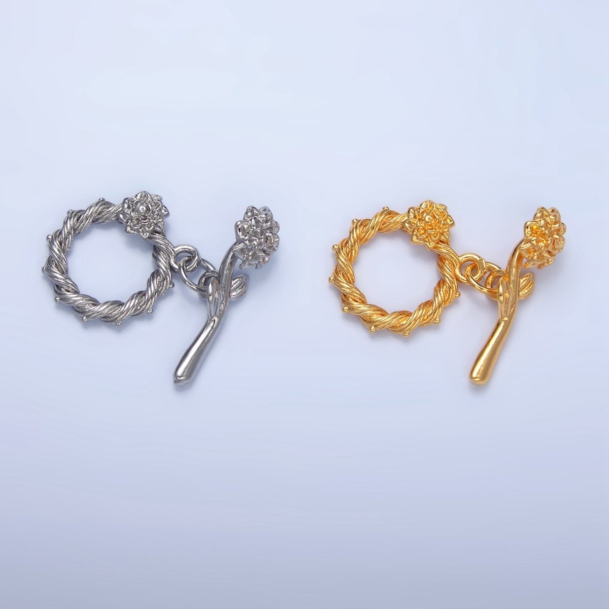 24K Gold Filled Rose Flower Twisted Ribbed Artisan Toggle Clasps Closure Findings | Z995 - DLUXCA