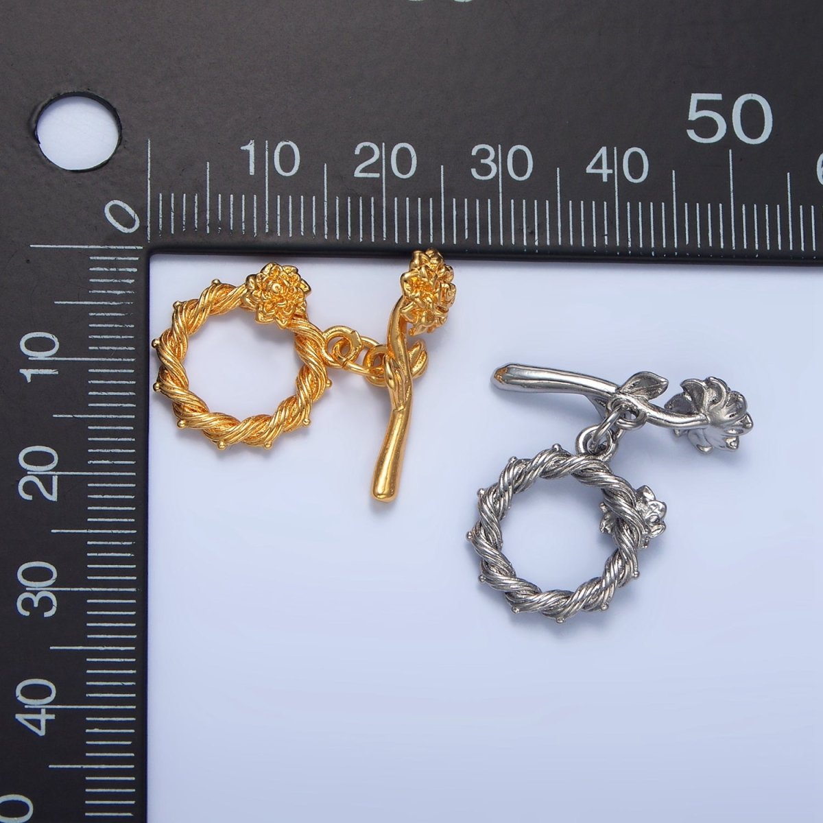 24K Gold Filled Rose Flower Twisted Ribbed Artisan Toggle Clasps Closure Findings | Z995 - DLUXCA