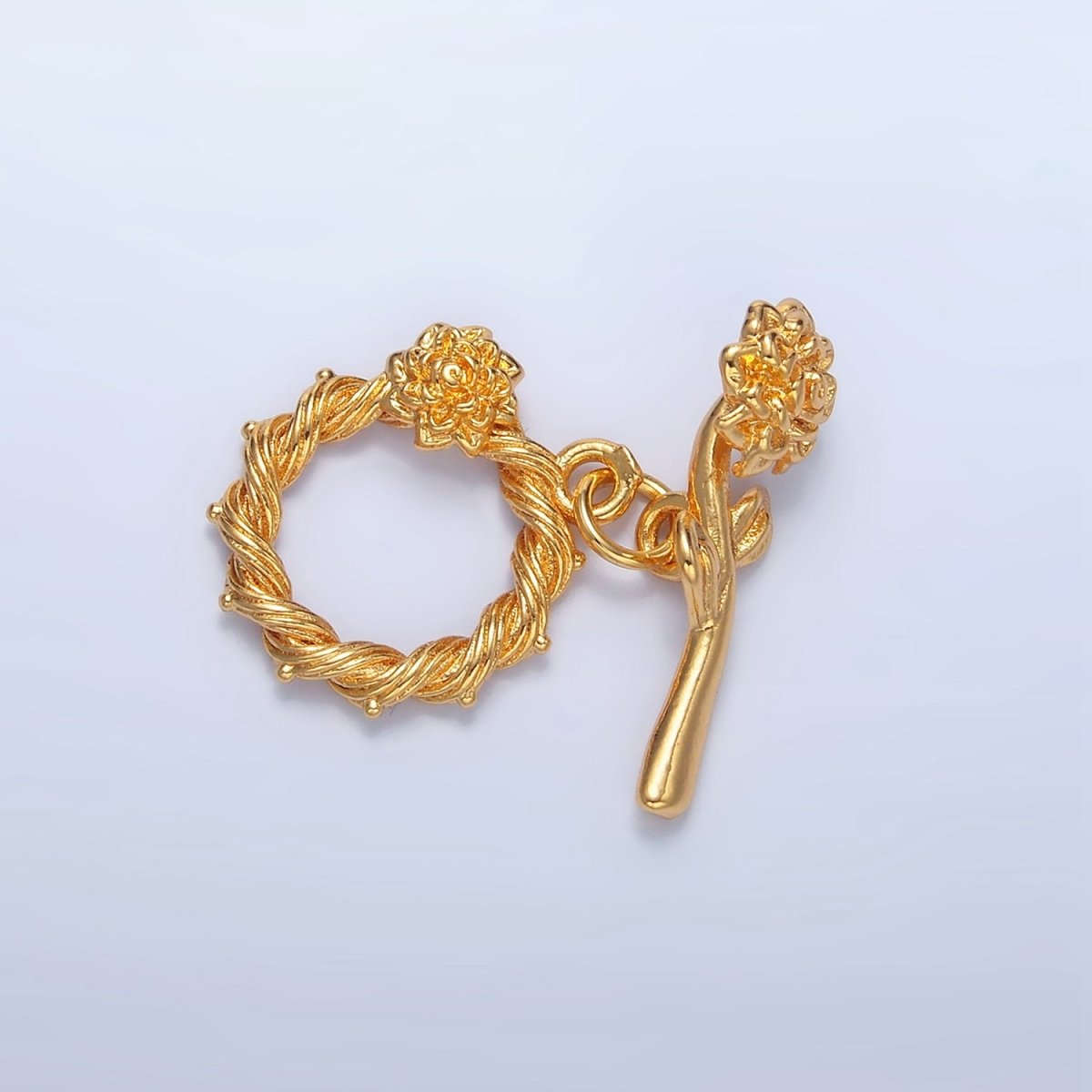 24K Gold Filled Rose Flower Twisted Ribbed Artisan Toggle Clasps Closure Findings | Z995 - DLUXCA