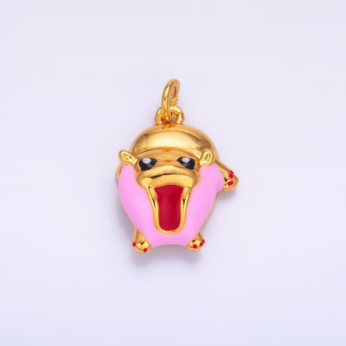 24K Gold Filled Rotund Hippopotamus Enamel Charm | W243 - DLUXCA