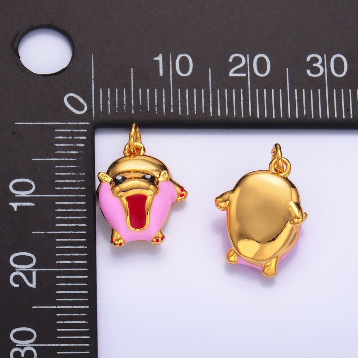 24K Gold Filled Rotund Hippopotamus Enamel Charm | W243 - DLUXCA