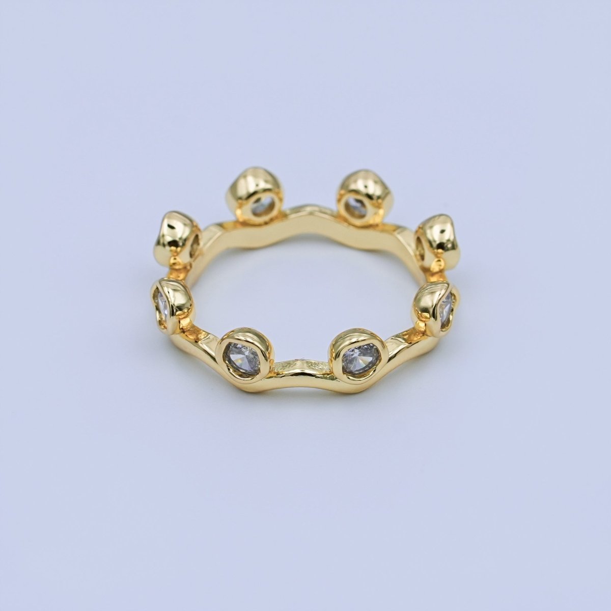 24K Gold Filled Round Clear CZ Wave Stacking Band Ring | O849 - DLUXCA