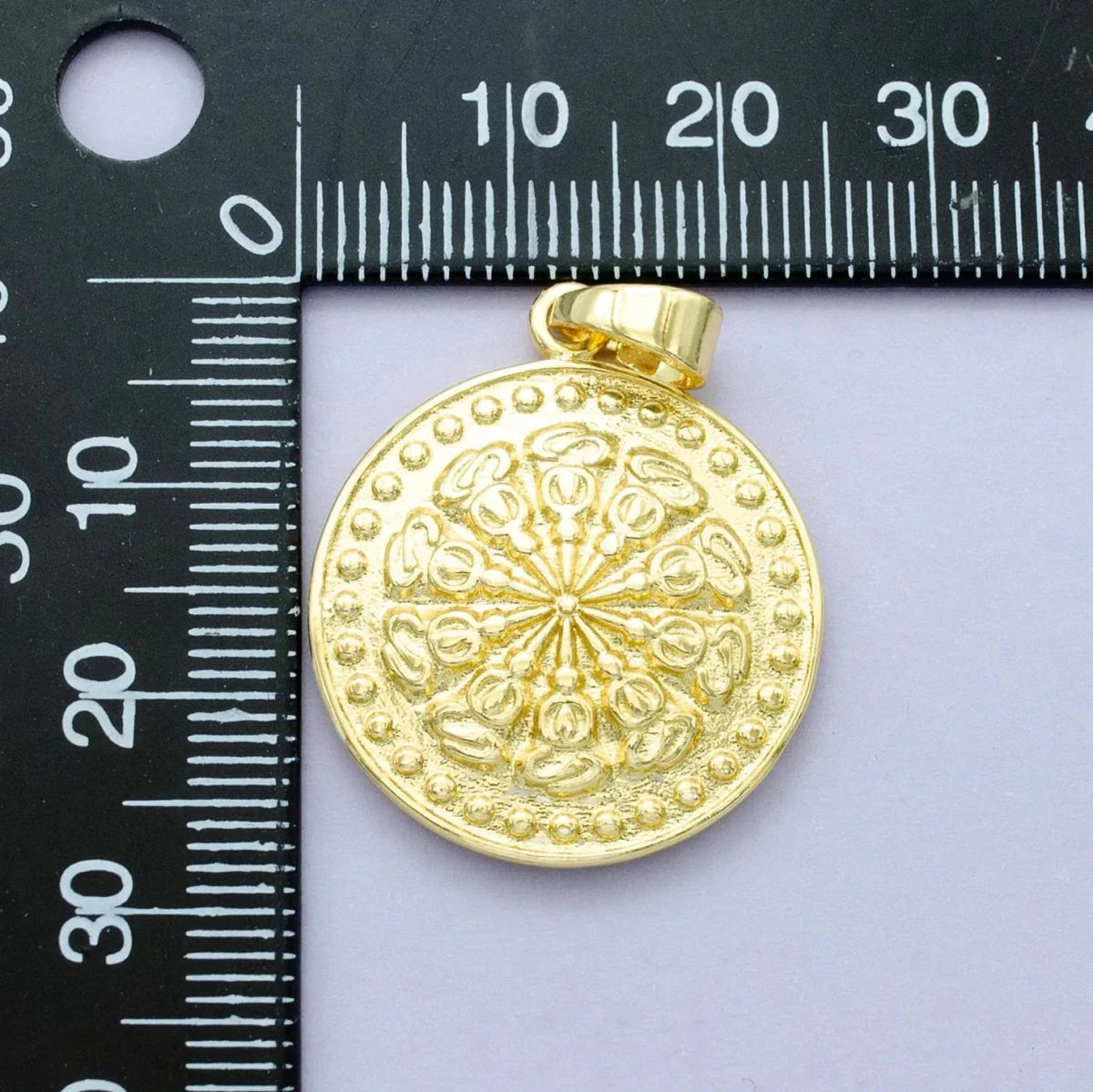24k Gold Filled Round Coin Medallion Abstract Sunburst Charm | AA1448 - DLUXCA
