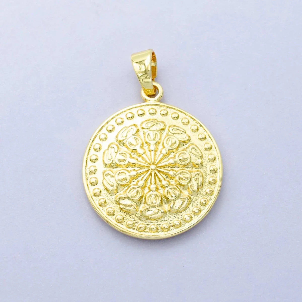 24k Gold Filled Round Coin Medallion Abstract Sunburst Charm | AA1448 - DLUXCA