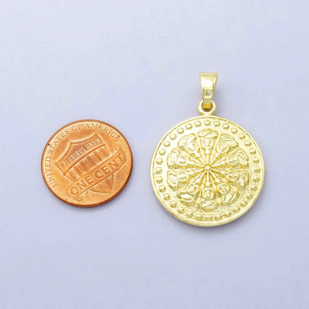 24k Gold Filled Round Coin Medallion Abstract Sunburst Charm | AA1448 - DLUXCA