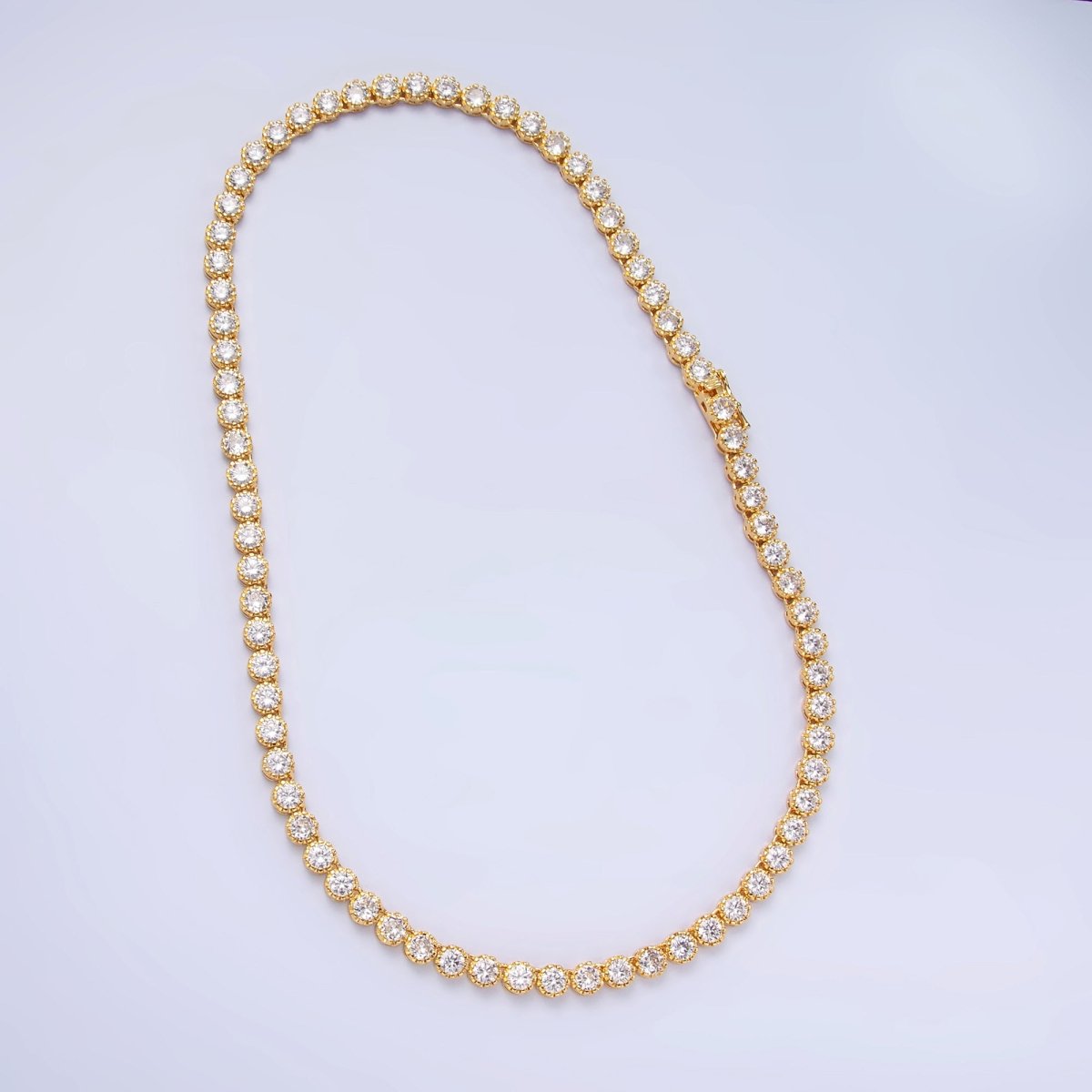 24K Gold Filled Round CZ Encapsulate Tennis Chain 16 Inch Necklace in Gold & Silver | WA - 3025 WA - 3026 - DLUXCA