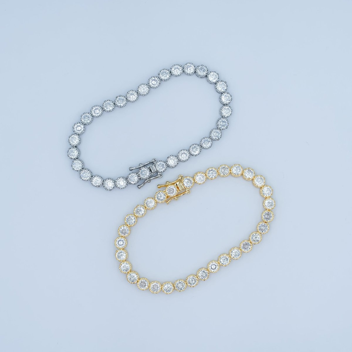 24K Gold Filled Round CZ Encapsulate Tennis Chain Bracelet in Gold & Silver | WA - 3053 WA - 3054 - DLUXCA