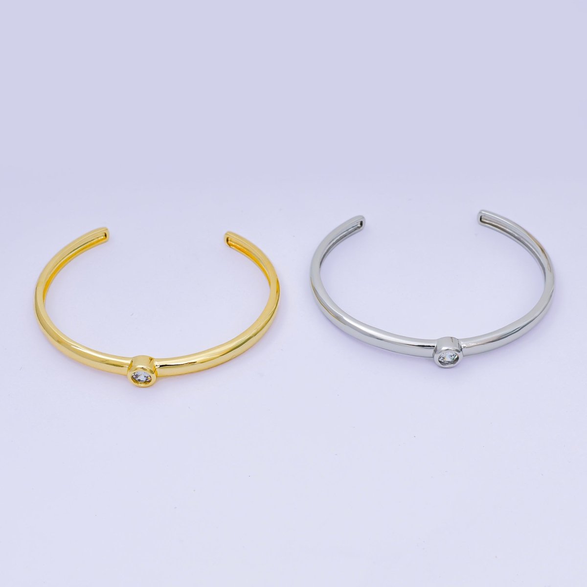24K Gold Filled Round CZ Minimalist Round Bangle Cuff Bracelet in Gold & Silver | WA - 3094 WA - 3097 - DLUXCA