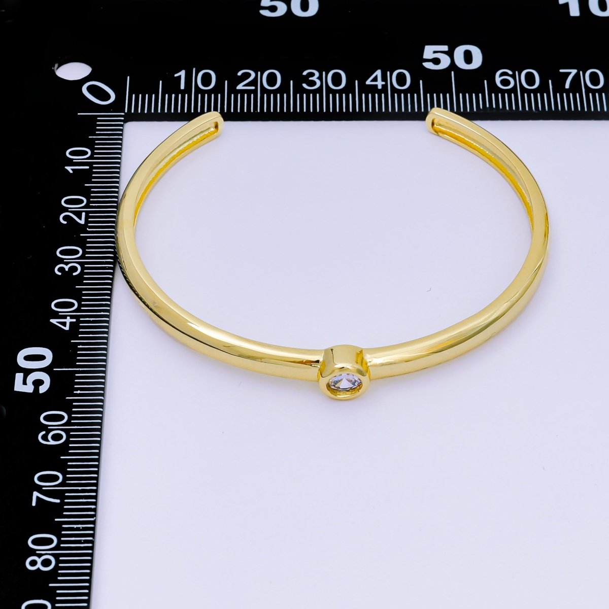 24K Gold Filled Round CZ Minimalist Round Bangle Cuff Bracelet in Gold & Silver | WA - 3094 WA - 3097 - DLUXCA