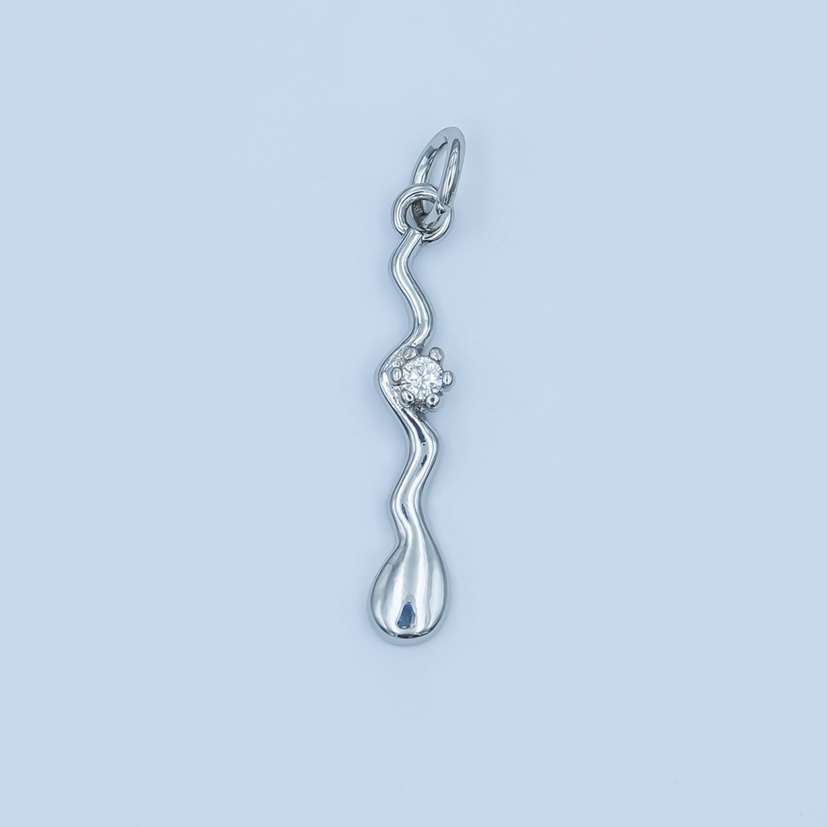 24K Gold Filled Round CZ Molten Wavy Charm in Gold & Silver | E256 - DLUXCA