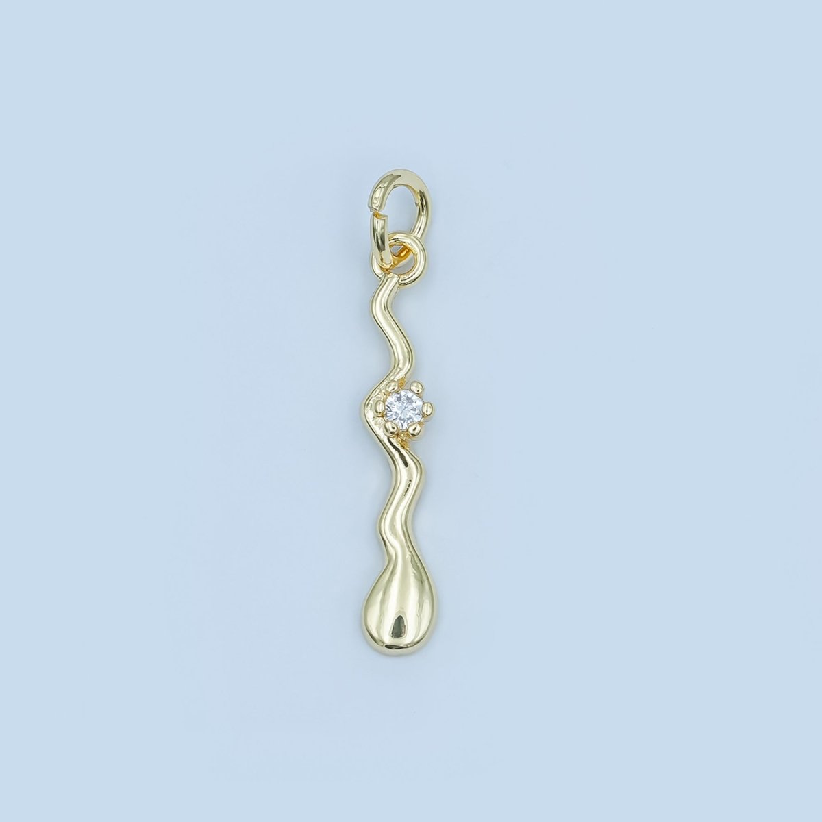 24K Gold Filled Round CZ Molten Wavy Charm in Gold & Silver | E256 - DLUXCA
