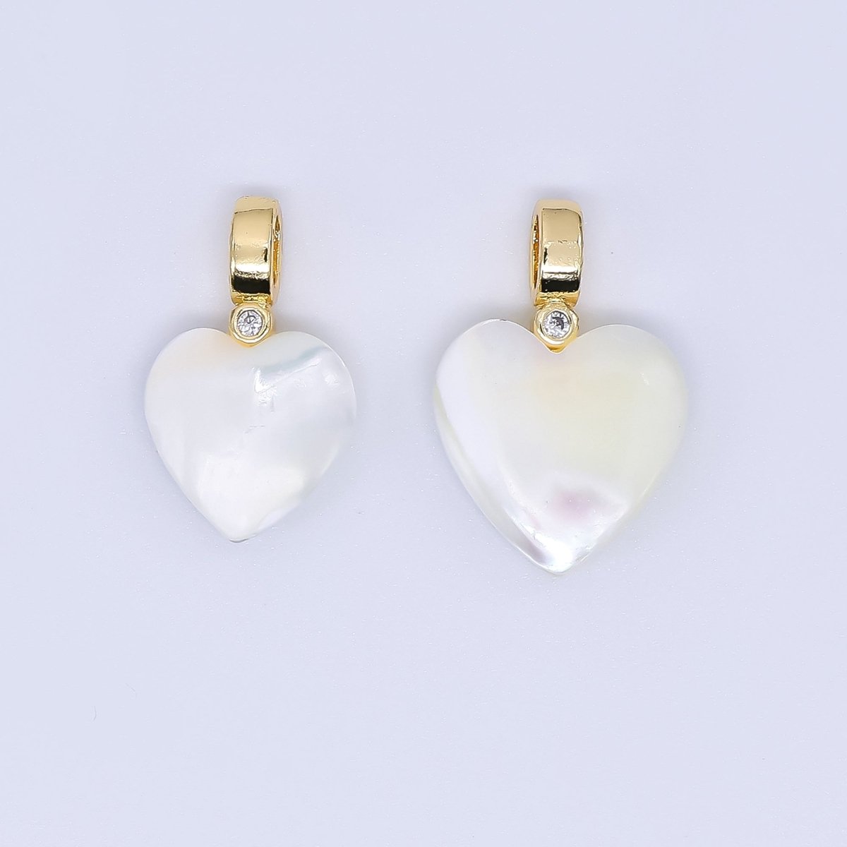 24K Gold Filled Round CZ Shell Pearl Love Heart Charm | AF - 556 AF - 557 - DLUXCA
