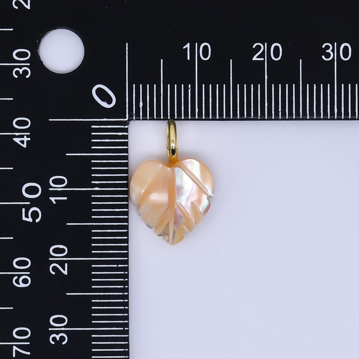 24K Gold Filled Round CZ Shell Pearl Monstera Leaf Charm | AF - 555 P - 1680 - DLUXCA