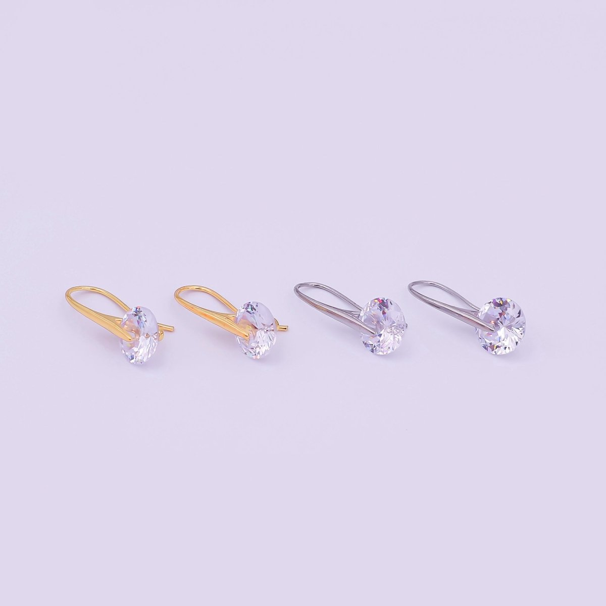 24K Gold Filled Round CZ Sparkly Round Circle Drop Hook Earrings in Gold & Silver | AI - 525 AI - 526 - DLUXCA