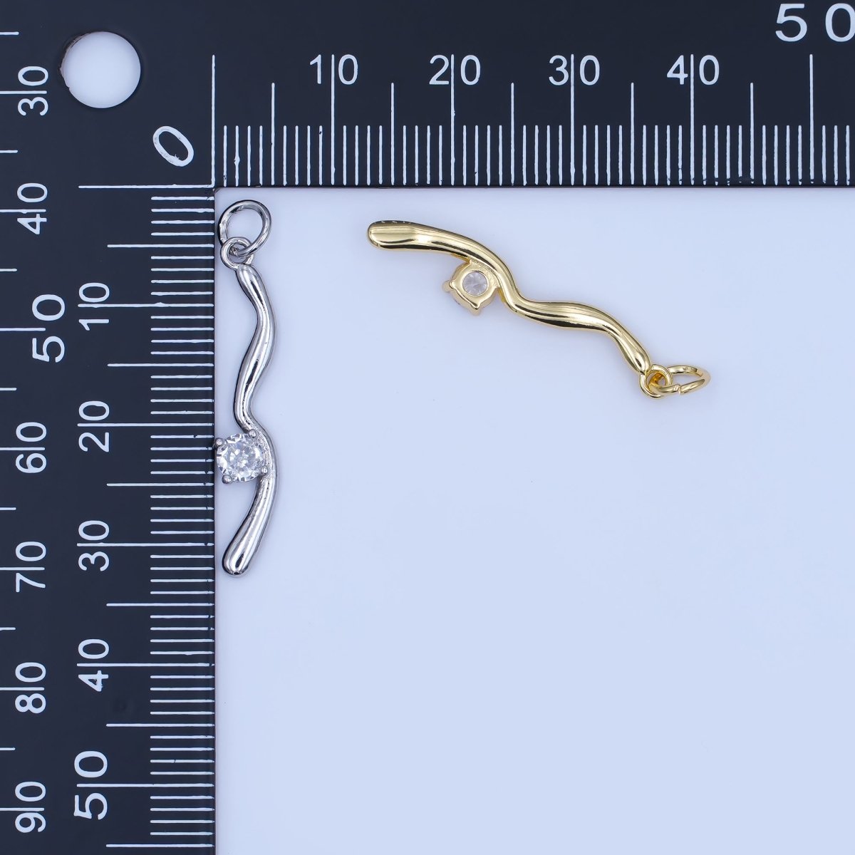 24K Gold Filled Round CZ Wavy Line Charm in Gold & Silver | E281 - DLUXCA