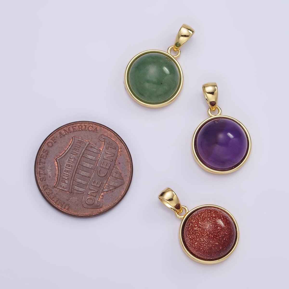 24K Gold Filled Round Natural Gemstone Bezel Pendant | AA062 - AA068 - DLUXCA