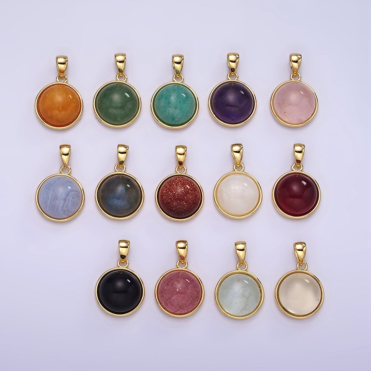 24K Gold Filled Round Natural Gemstone Bezel Pendant | AA062 - AA068 - DLUXCA