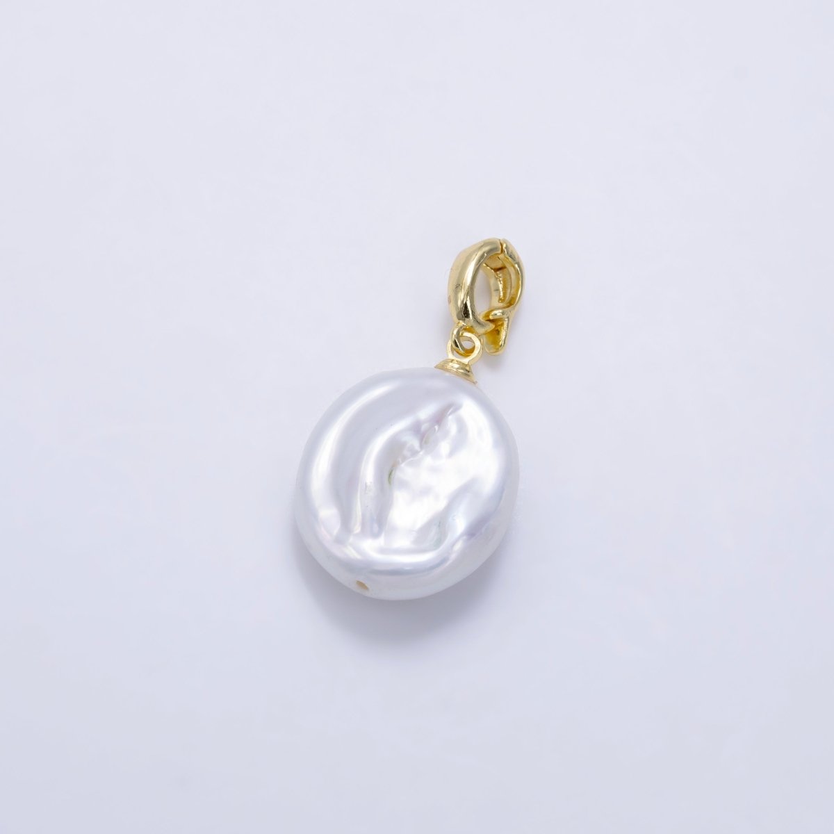 24K Gold Filled Round White Biwa Freshwater Pearl Snap Latch Bail Pendant | P1891 - DLUXCA