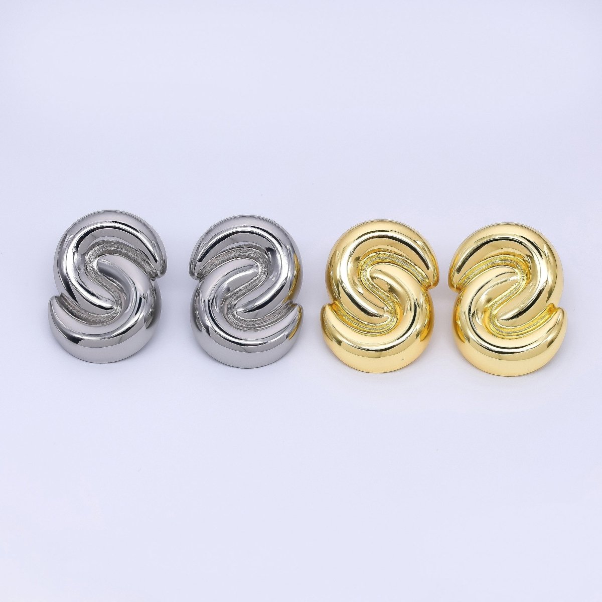 24K Gold Filled S - Twist Spiral Knots Stud Earrings in Gold and Silver | Q372 Q381 - DLUXCA
