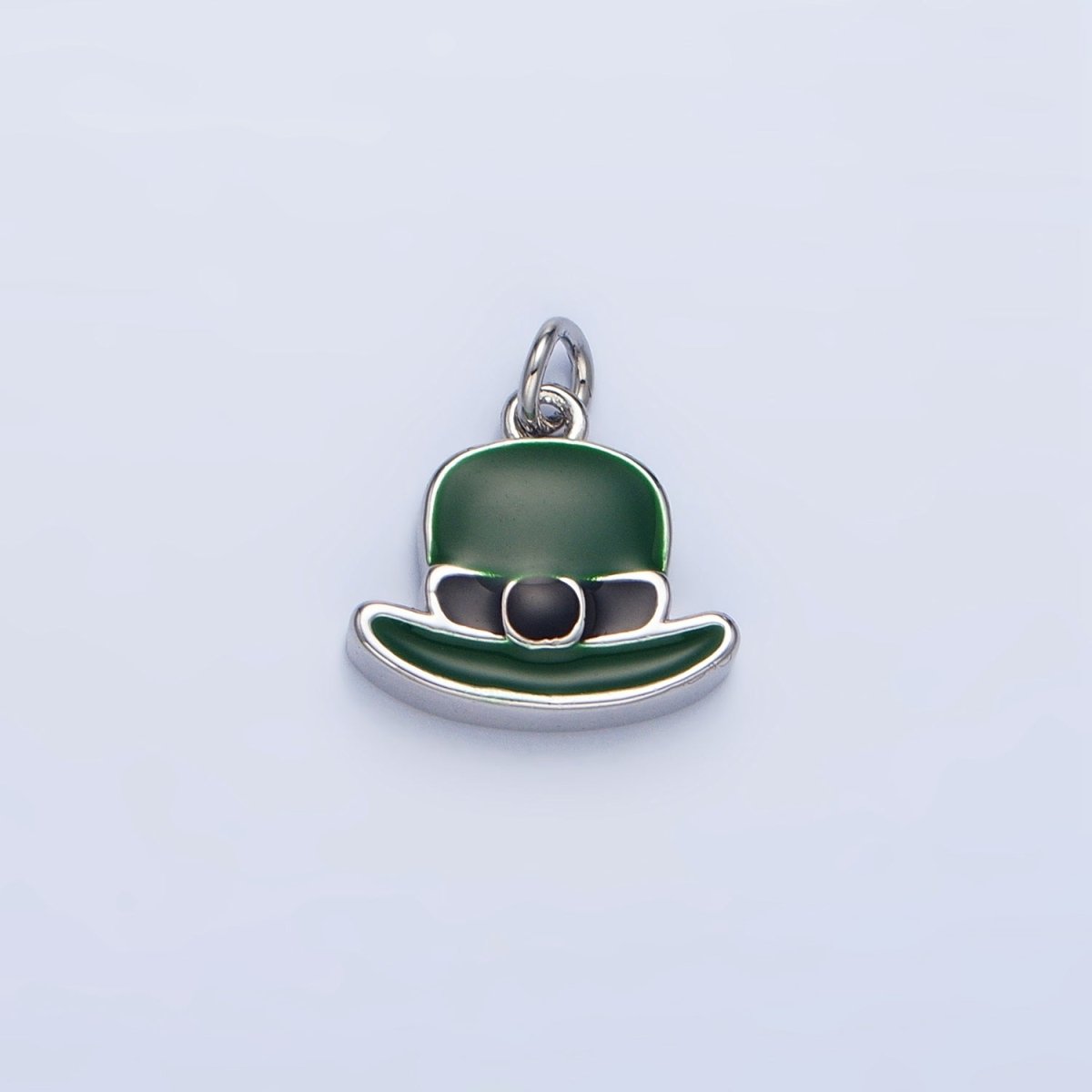 24K Gold Filled Saint Patrick Green Bowler Hat Enamel Charm in Gold & Silver | N1318 - DLUXCA