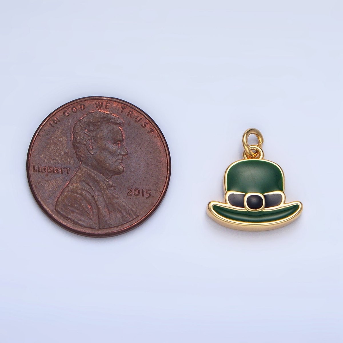 24K Gold Filled Saint Patrick Green Bowler Hat Enamel Charm in Gold & Silver | N1318 - DLUXCA