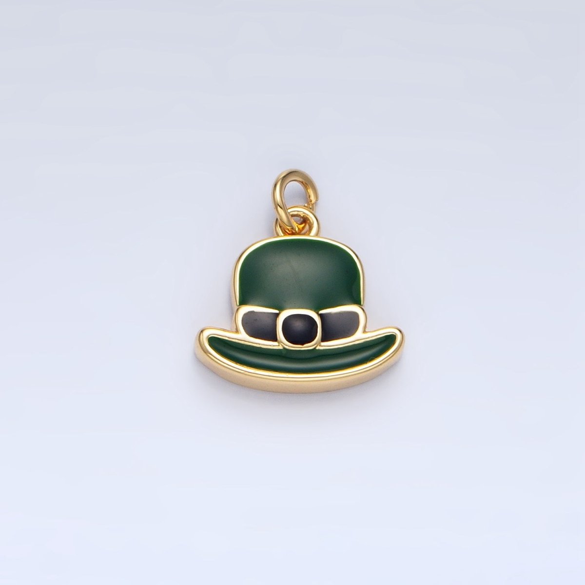 24K Gold Filled Saint Patrick Green Bowler Hat Enamel Charm in Gold & Silver | N1318 - DLUXCA