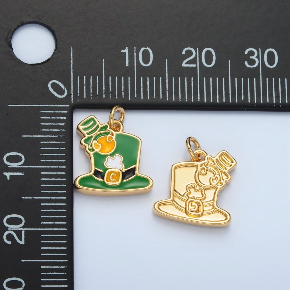 24K Gold Filled Saint Patrick's Day Green Top Hat Charm in Gold & Silver | N522 - DLUXCA