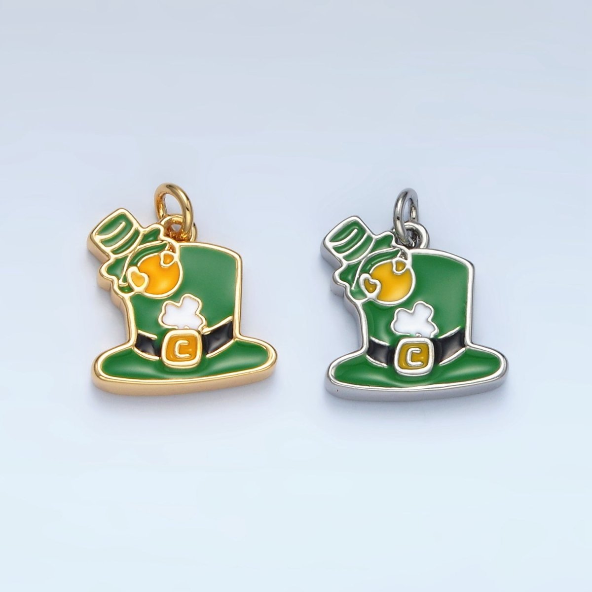 24K Gold Filled Saint Patrick's Day Green Top Hat Charm in Gold & Silver | N522 - DLUXCA