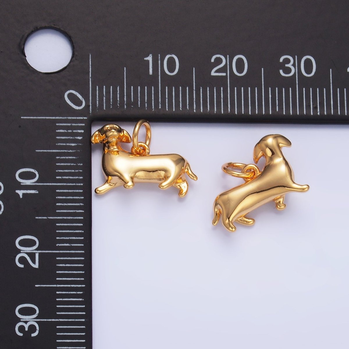 24K Gold Filled Sausage Weiner Dachshund Pet Dog 3D Multidimensional Charm | W388 - DLUXCA