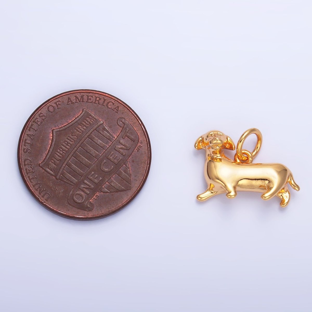 24K Gold Filled Sausage Weiner Dachshund Pet Dog 3D Multidimensional Charm | W388 - DLUXCA