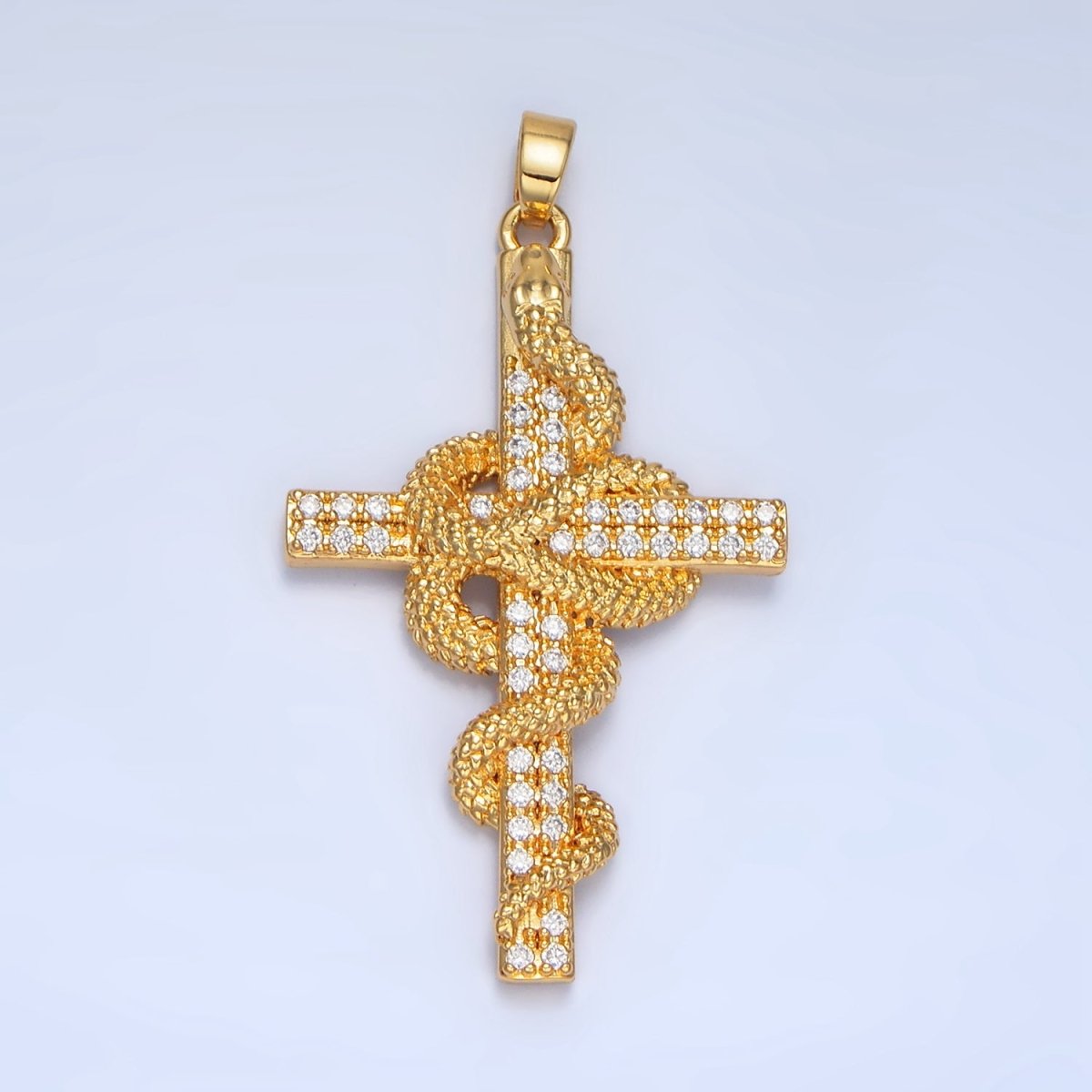 24K Gold Filled Scaled Slither Snake Micro Paved CZ Cross Pendant | AA947 - DLUXCA