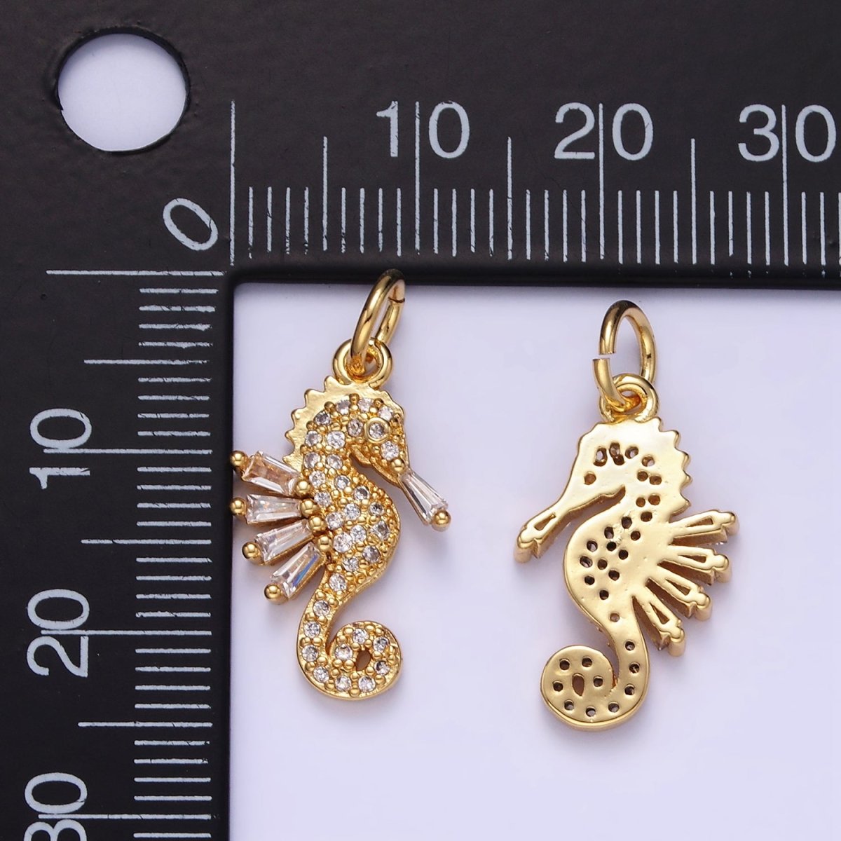 24K Gold Filled Seahorse Ocean Animal Micro Paved CZ Charm | E342 - DLUXCA