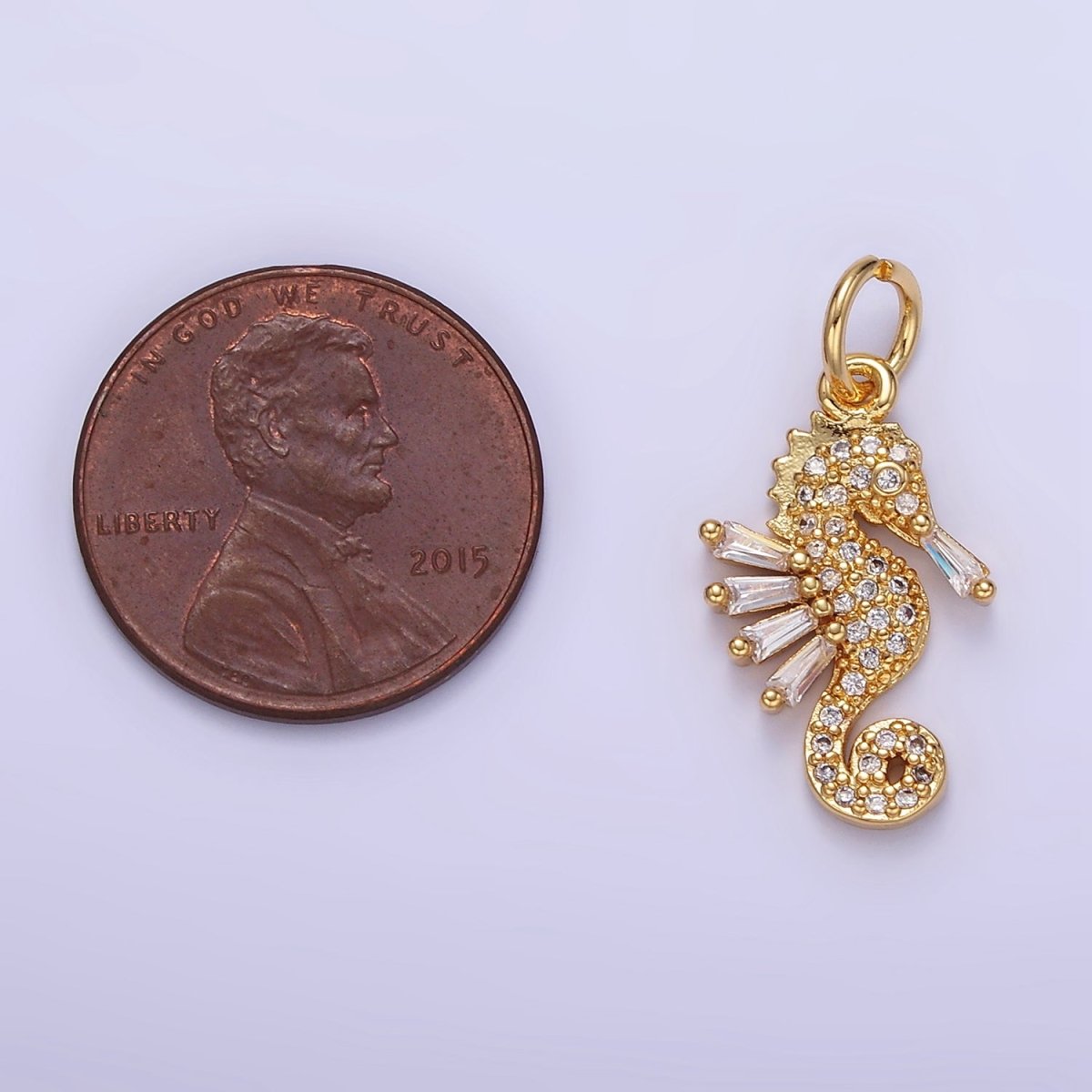 24K Gold Filled Seahorse Ocean Animal Micro Paved CZ Charm | E342 - DLUXCA