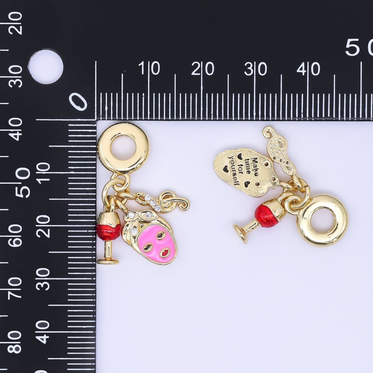 24K Gold Filled Self Care Face Masks Wine Music Micro Paved CZ Drop Rondelle Charm | AC1618 - DLUXCA