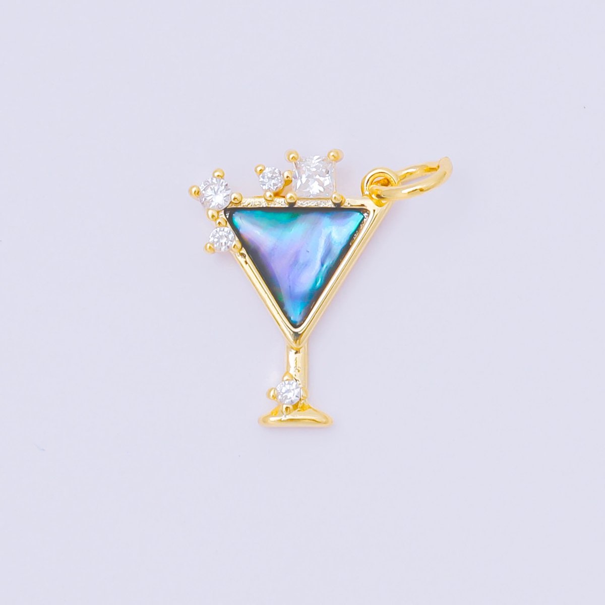 24K Gold Filled Shell Pearl, Abalone CZ Cocktail Martini Charm | M248 - DLUXCA