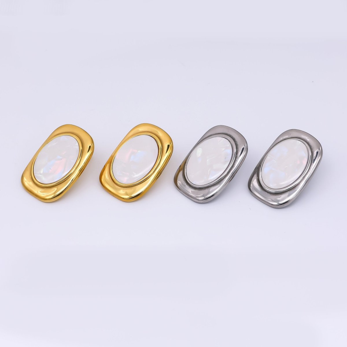 24K Gold Filled Shell Pearl Abstract Modern Stud Earrings in Gold & Silver | AJ - 089 AJ - 090 - DLUXCA