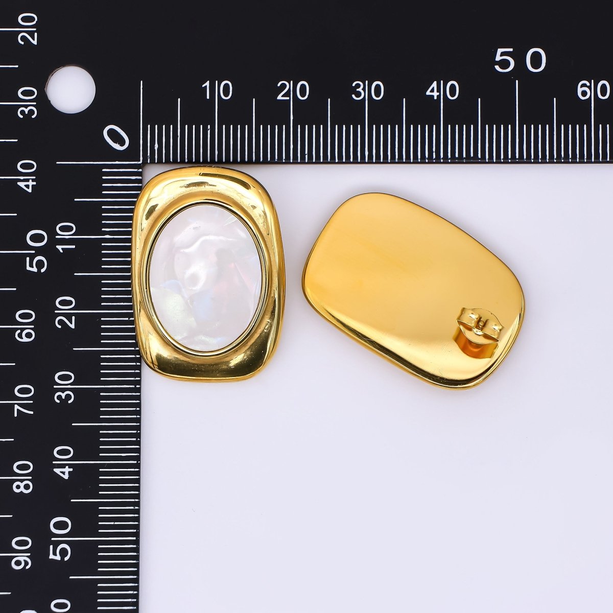24K Gold Filled Shell Pearl Abstract Modern Stud Earrings in Gold & Silver | AJ - 089 AJ - 090 - DLUXCA