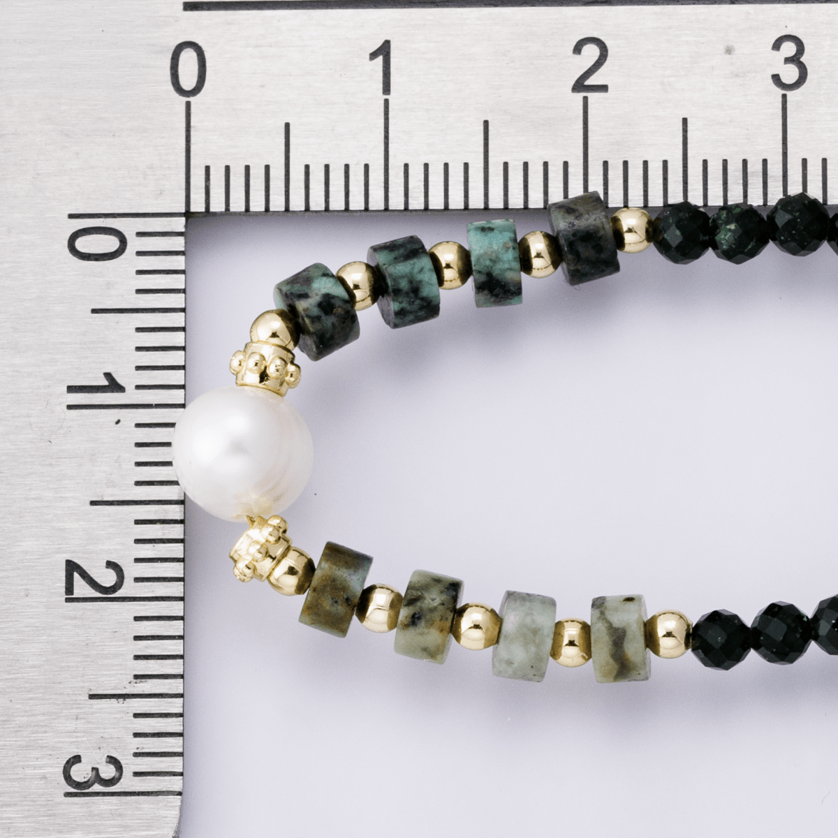 24K Gold Filled Shell Pearl Amazonite Multifaceted Gemstone Cable Chain Half 16.5 Inch Necklace w. Extender | WA - 04174 - DLUXCA
