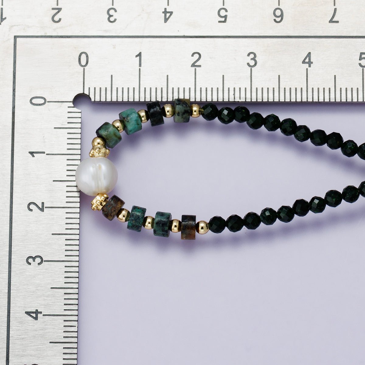 24K Gold Filled Shell Pearl Amazonite Multifaceted Gemstone Cable Chain Half 18 Inch Necklace w. Extender | WA - 04230 - DLUXCA