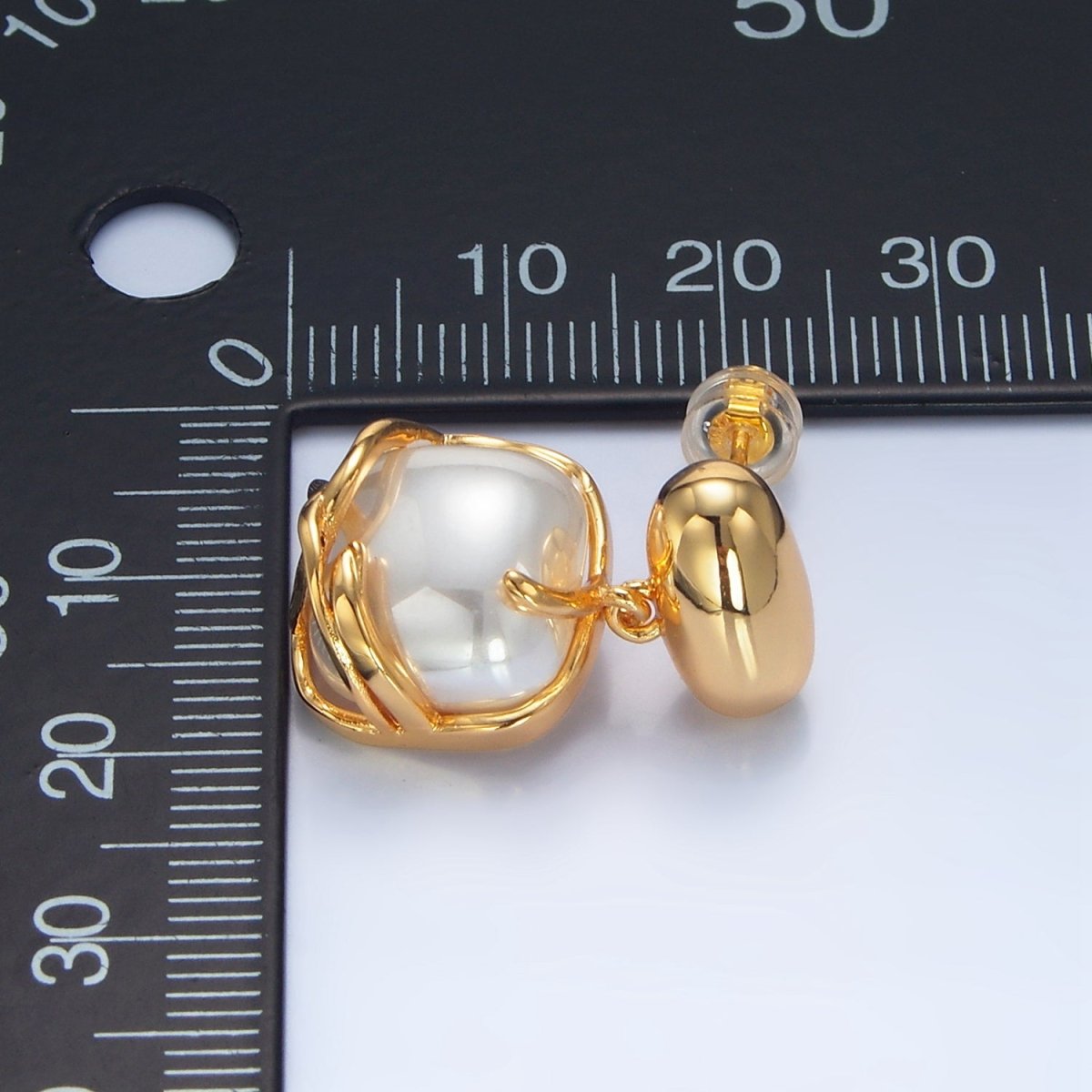 24K Gold Filled Shell Pearl Band Square Rectangle Drop Stud Earrings | P034 - DLUXCA