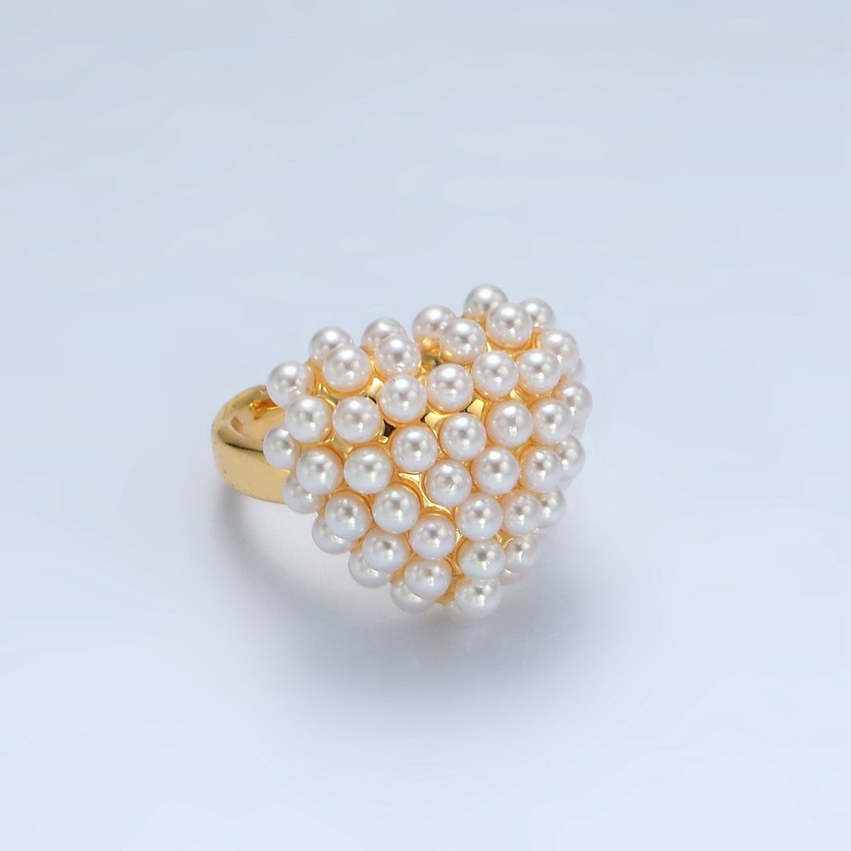 24K Gold Filled Shell Pearl Beaded Bubble Heart Signet Ring | O1396 - DLUXCA