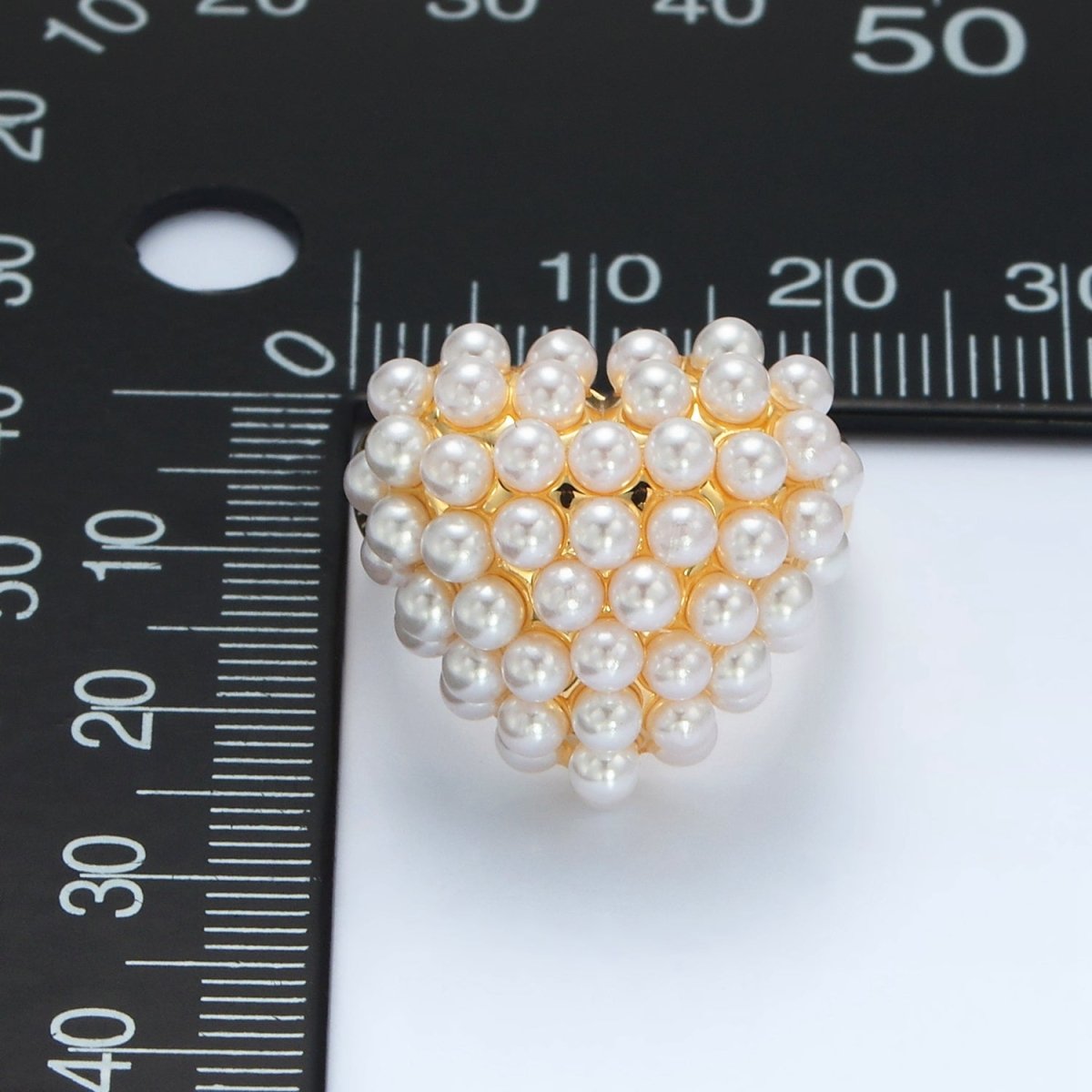 24K Gold Filled Shell Pearl Beaded Bubble Heart Signet Ring | O1396 - DLUXCA