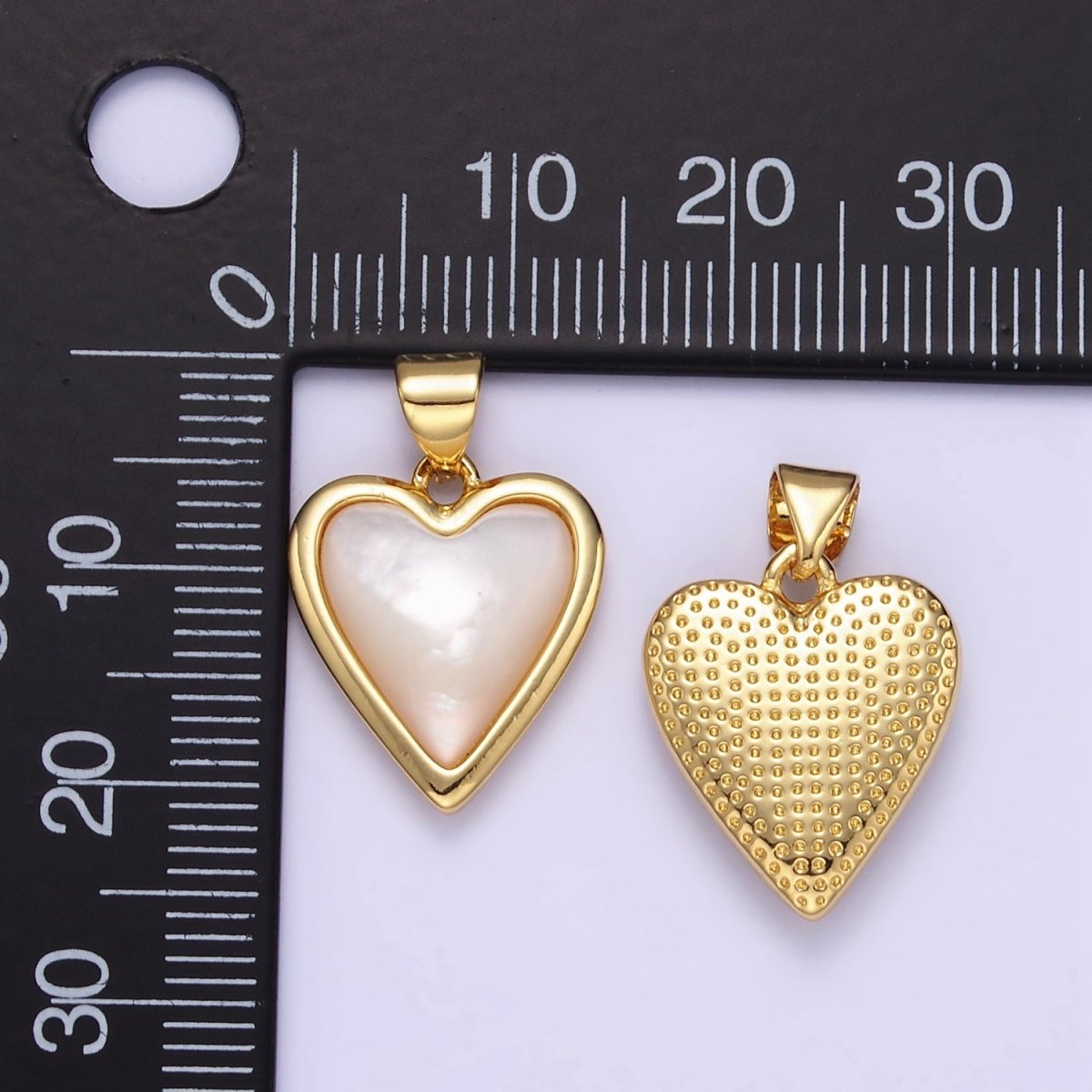 24K Gold Filled Shell Pearl Bezel Heart Pendant | AA1345 - DLUXCA