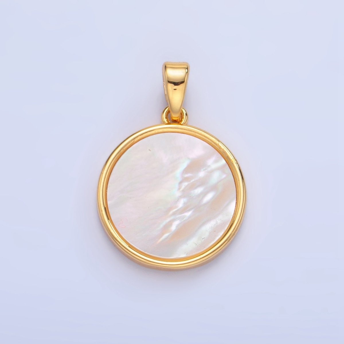 24K Gold Filled Shell Pearl Bezel Round Pendant | AA1044 - DLUXCA