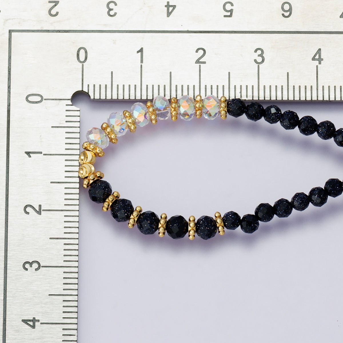 24K Gold Filled Shell Pearl Blue Sunstone Multifaceted Gemstone Ball Cable Chain Half 17 Inch Necklace w. Extender | WA - 04235 - DLUXCA