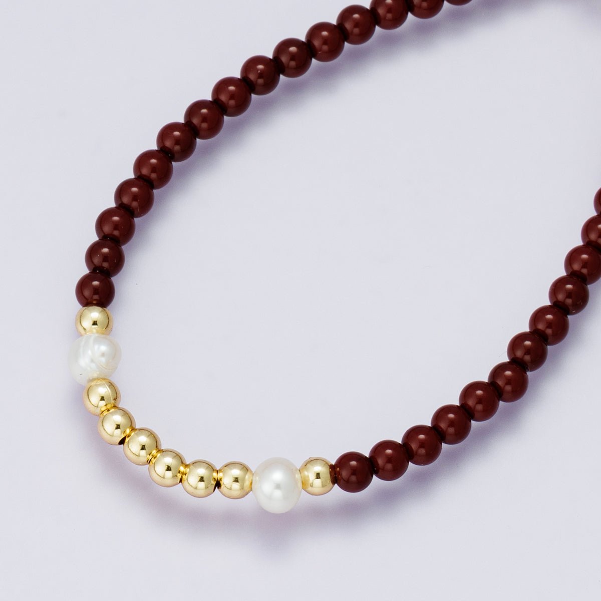 24K Gold Filled Shell Pearl Carnelian Ball Gemstone Paperclip Chain Half 18 Inch Necklace w. Extender | WA - 04214 - DLUXCA