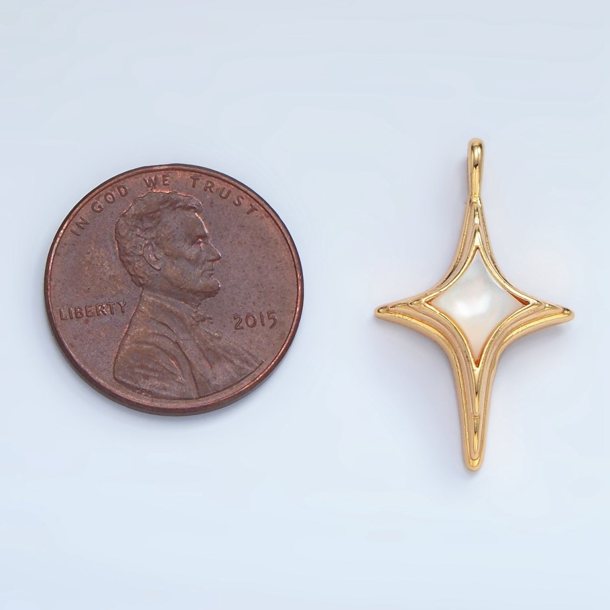 24K Gold Filled Shell Pearl Celestial North Star Charm | AA975 - DLUXCA