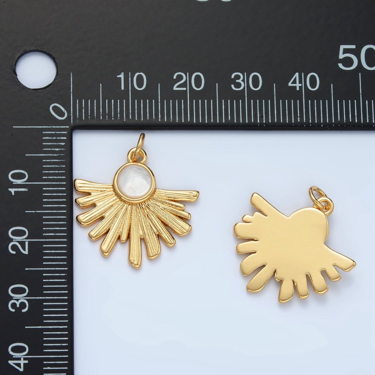 24K Gold Filled Shell Pearl Celestial Sunburst Ray Charm | X302 - DLUXCA