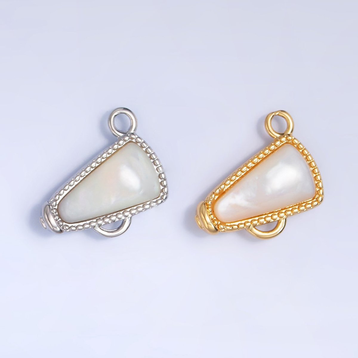 24K Gold Filled Shell Pearl Cheer Megaphone Charm in Gold & Silver | W050 - DLUXCA